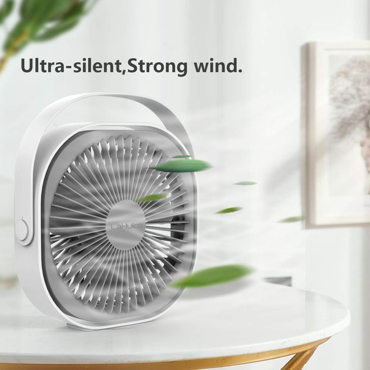 LaHuko 8-inch USB Desk Fan 4000mAh Ultra Silent Fast Air Circulating Rechargeable Fan 360° Adjustable 3 Modes Strong Wind Quiet Fan with Handle for Travel Office Bedroom Household (2021) : Electronics