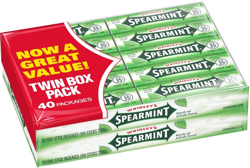 Wrigley's Gum, Spearmint, 5 Count (Pack of 40)