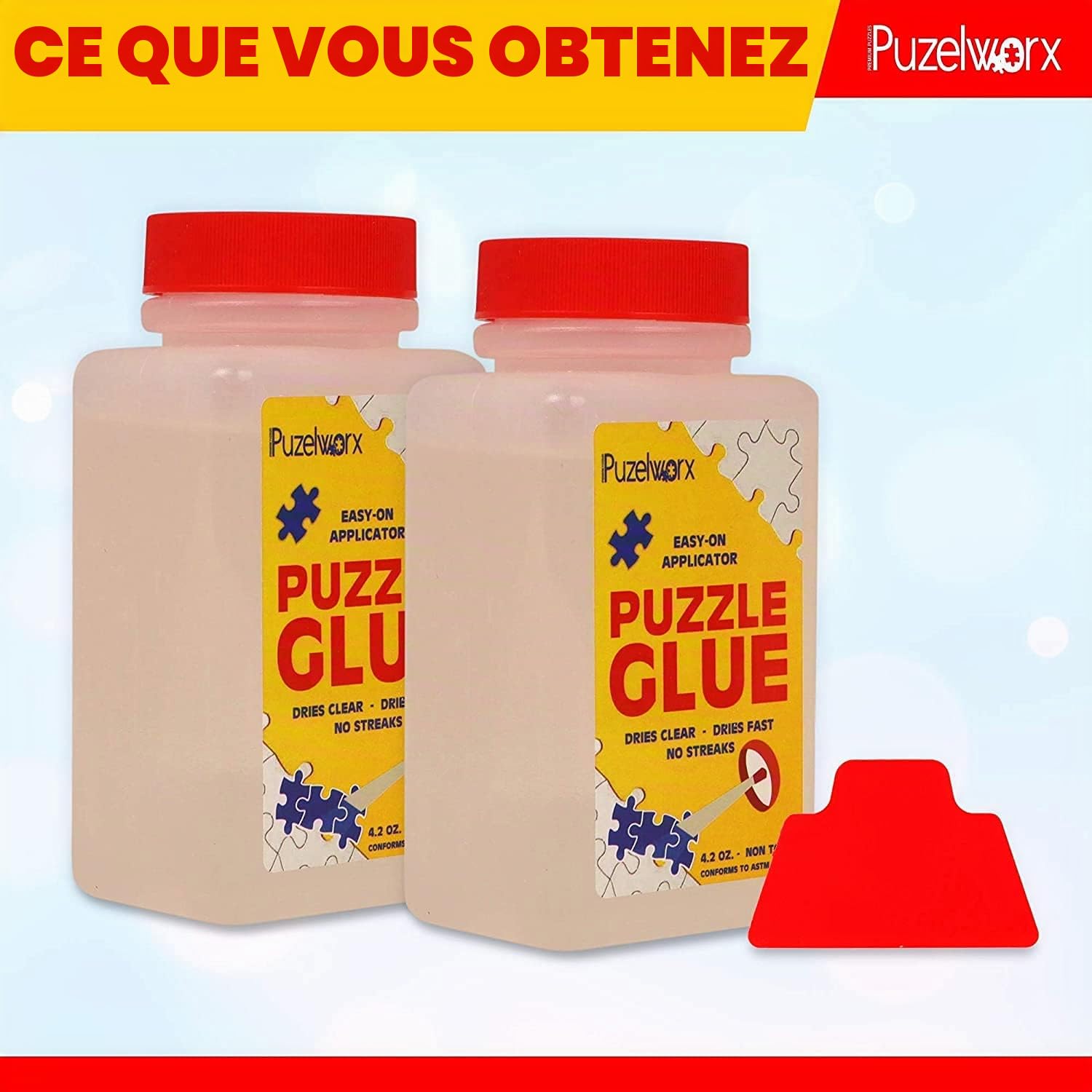 Playkidiz PuzzleWorx Applicateur de Colle pour Puzzle Facile à Utiliser, Lot de 2, Transparente Non Toxique Colle Puzzle 1000 pièces de 4,2 oz Chaque Bouteille (8,4 au Total)