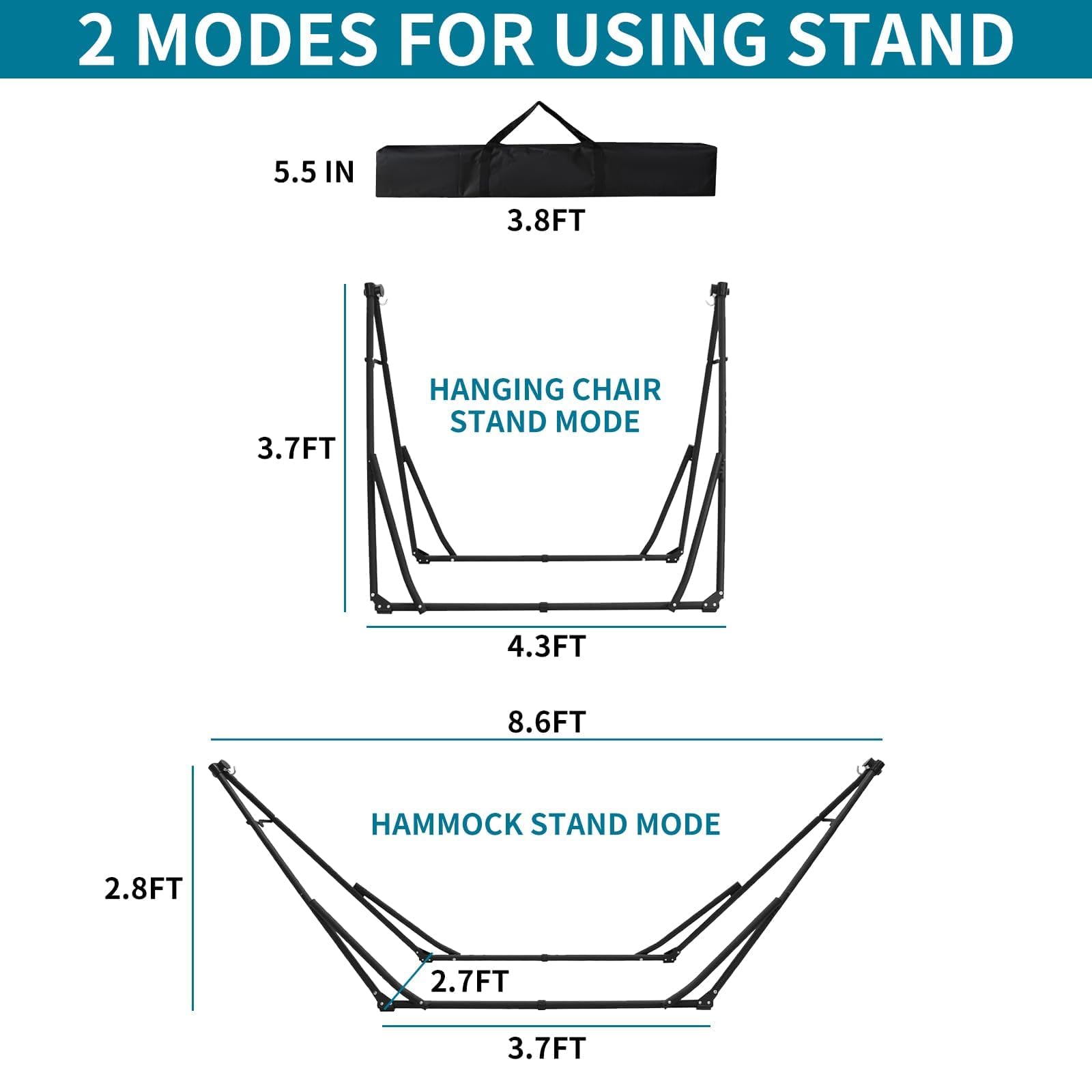 Ensemble de chaises hamac multifonctionnelles avec support pliable, ensemble de chaise hamac portable multifonctionnel pour intérieur et extérieur, charge maximale 200 kg, blanc