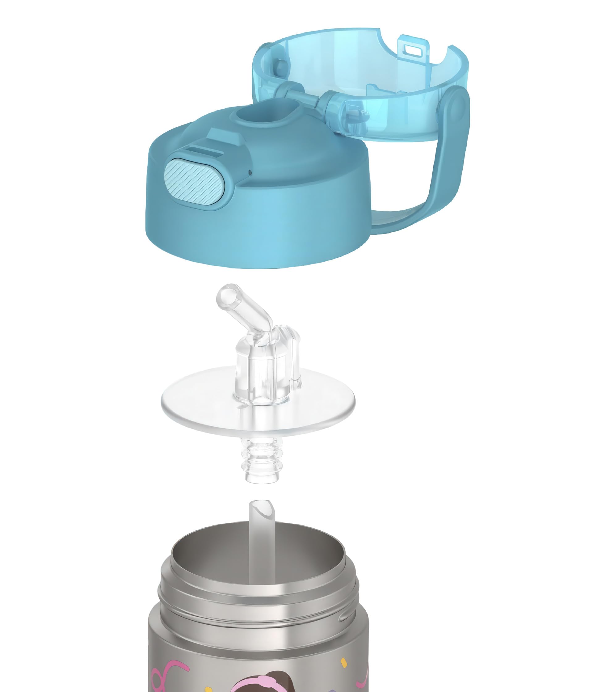 THERMOS FUNTAINER Trinkflasche mit Strohhalm, 340 ml, Frau Rachel | Isolierte Edelstahl-Wasserflasche für Kinder, hält Getränke länger kalt für Schule und Spiel, BPA-frei