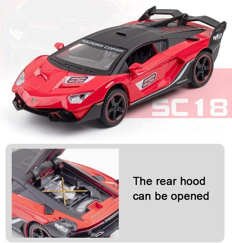 Image of 1:32 Lamborghinii SC18 Diecast Sports Car Model with Sound & Light High Simulation Pull Back Metal Toy for Kids & Collectors Realistic Details Openable Doors (White)