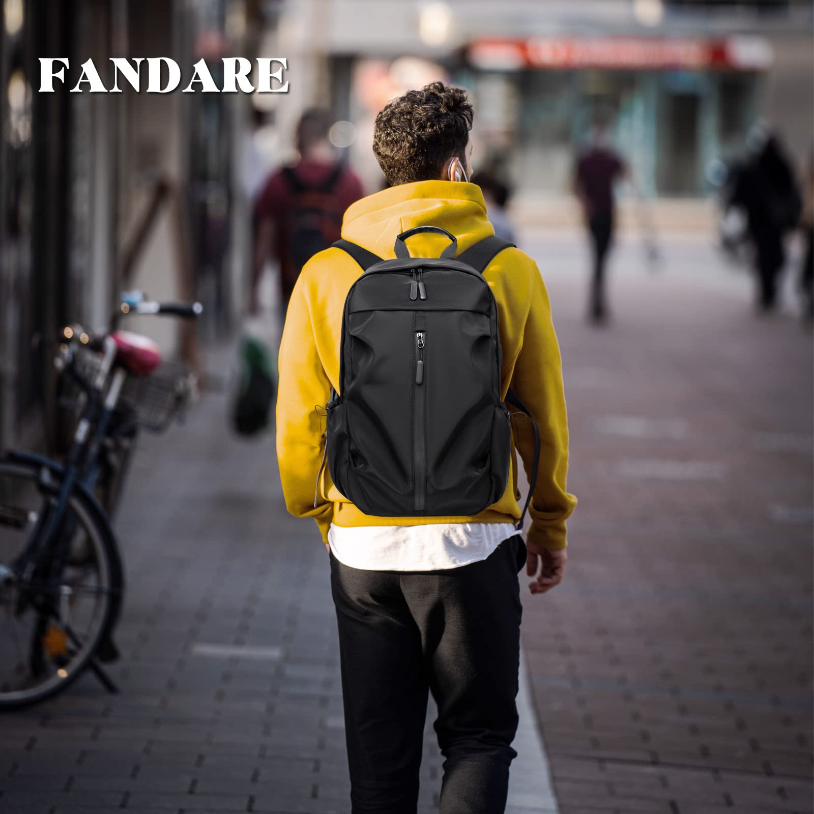 FANDARE Zaino Universitario 45x30x15 cm Poliestere Impermeabile, Zaino da Viaggio con USB e Aggancio al Trolley per Uomo Donna, Capiente Zaino Sportivo per Scuola, Palestra, Ufficio