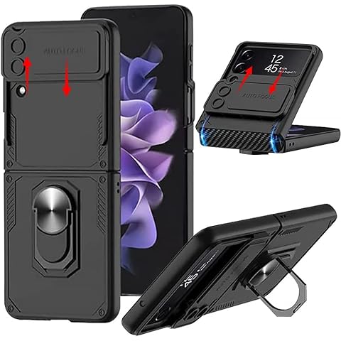FODDOM for Samsung Galaxy Z flip 4 5G Case with Metal Ring Holder Kickstand, Heavy Duty Shockproof Cam Shield Armor Dual Layer Rugged Cover for Samsung Galaxy Z flip 4 5G (Black) Cover