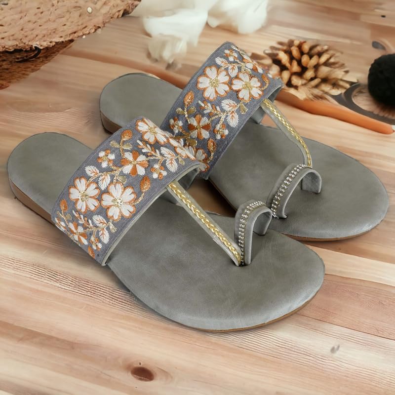 Image of DFR Flip Flops for Women Daily Use Comfortable Ethnic Embroidered Girls Slippers flipflops chappals