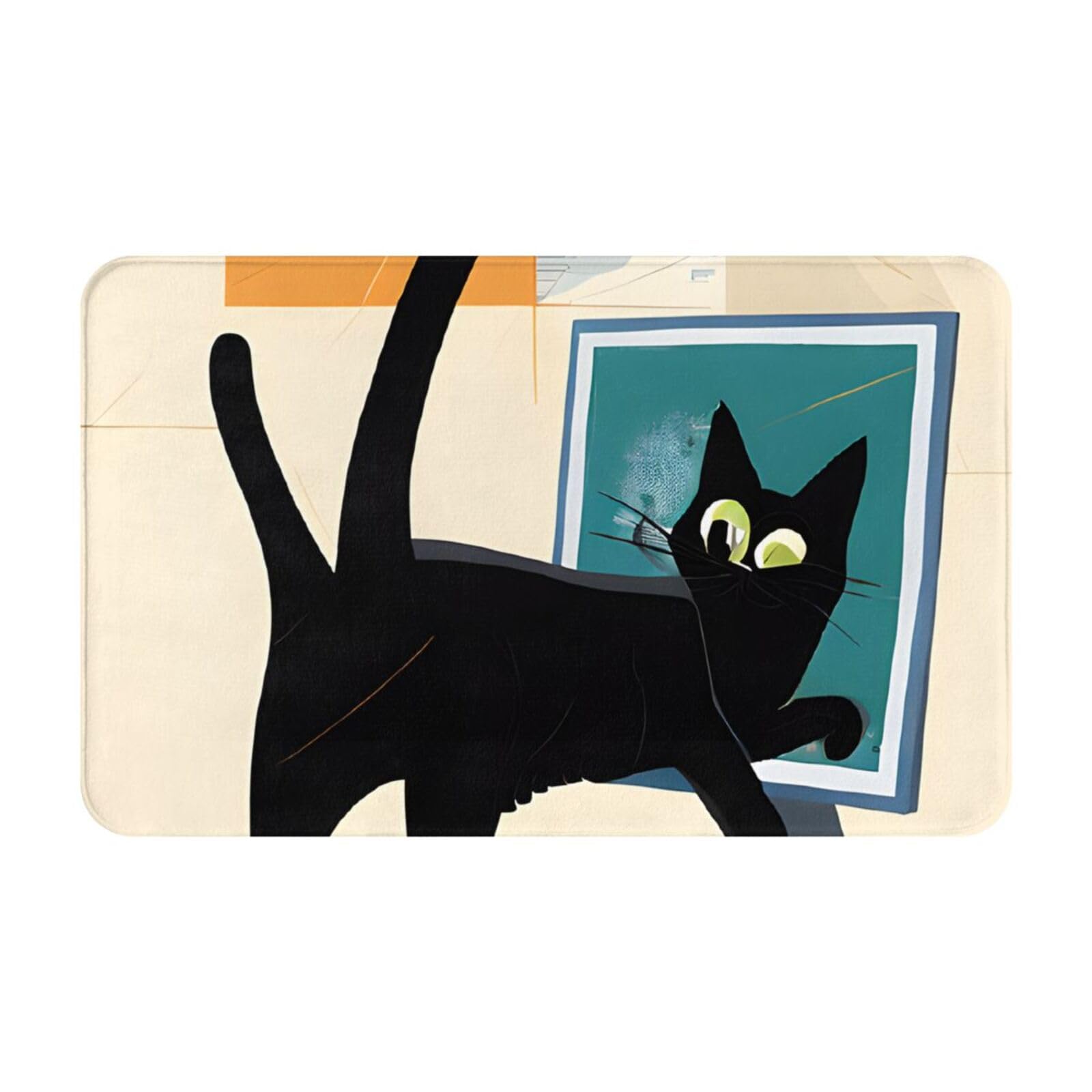 Mid-Century Modern Art Cat Print Living Room Bathroom Kitchen Anti Slip and Absorbent Carpet, Indoor Entrance Door Muddy Floor Mat, Ultra Soft Washable Carpet 21x31.5 Inches