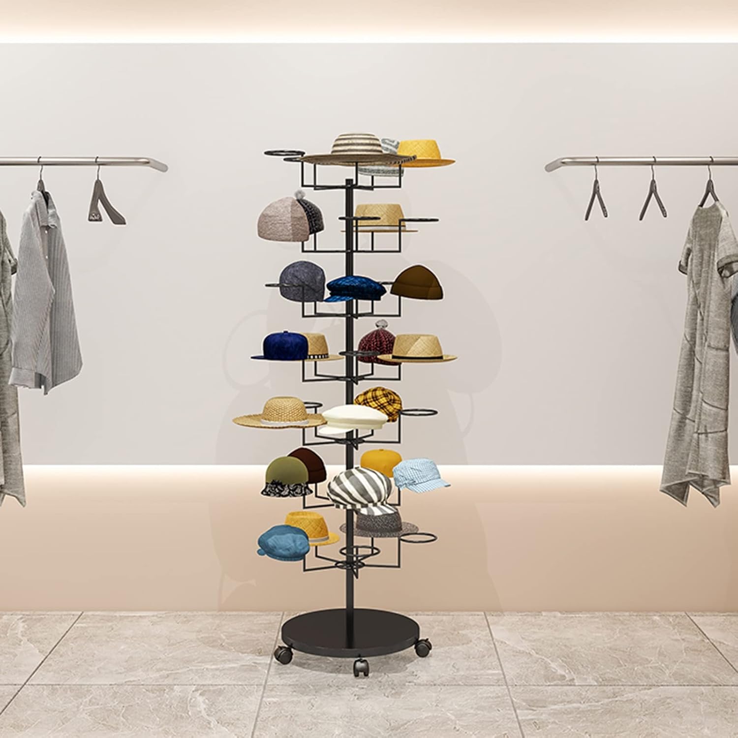 Freestanding Baseball Cap Rack,Large Capacity Hat Rack Organizer with Wheels - Modern Freestanding Holder for Cowboy Hats & Baseball Caps - Ideal for Home & Retail Store Display