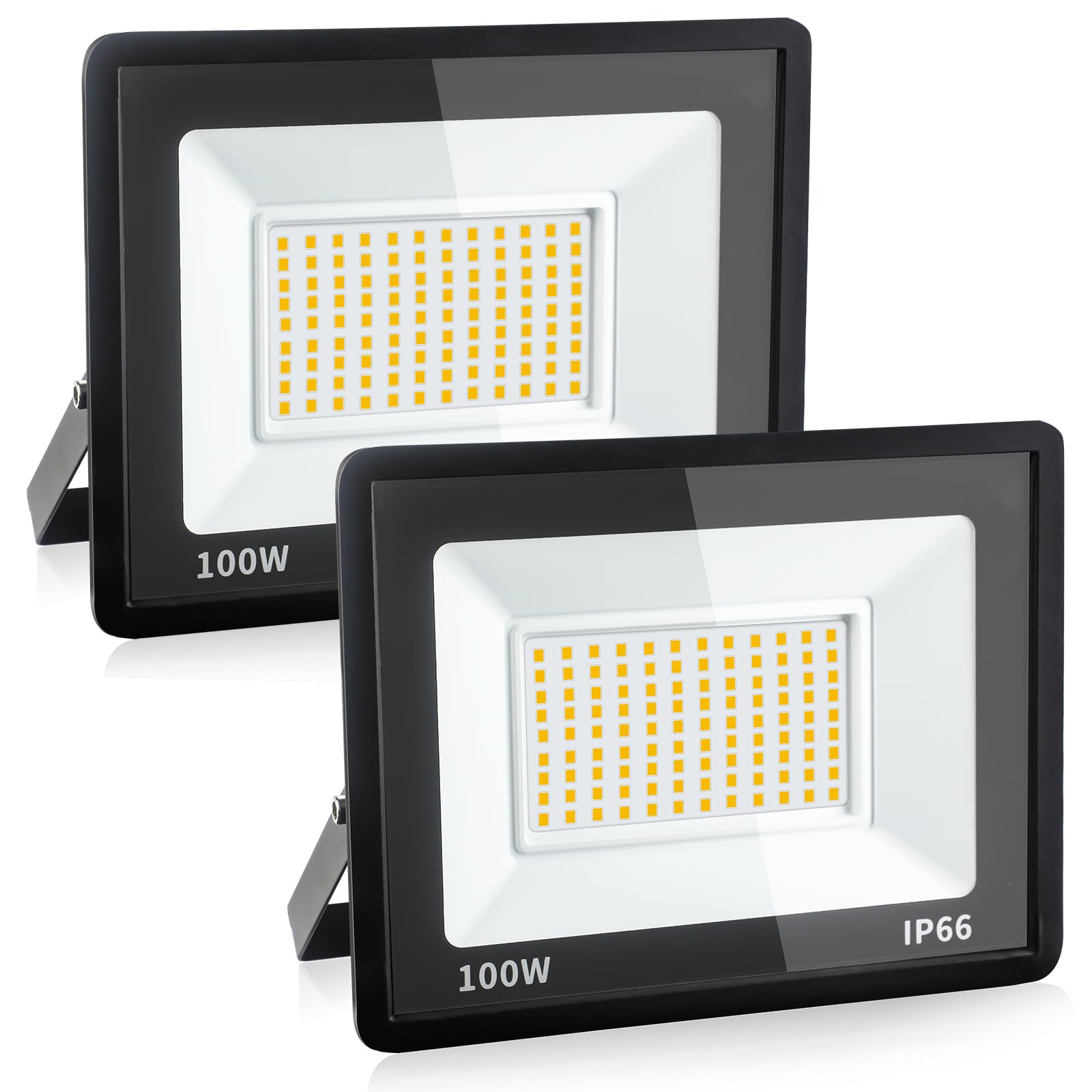 Psatfito G 100W LED Floodlight Outdoor, 10800LM Super Bright LED Security Lights, IP66 Waterproof, 3000K Warm White Flood Lights Wall Light for Warehouse, Garage, Backyard, 2 Pack