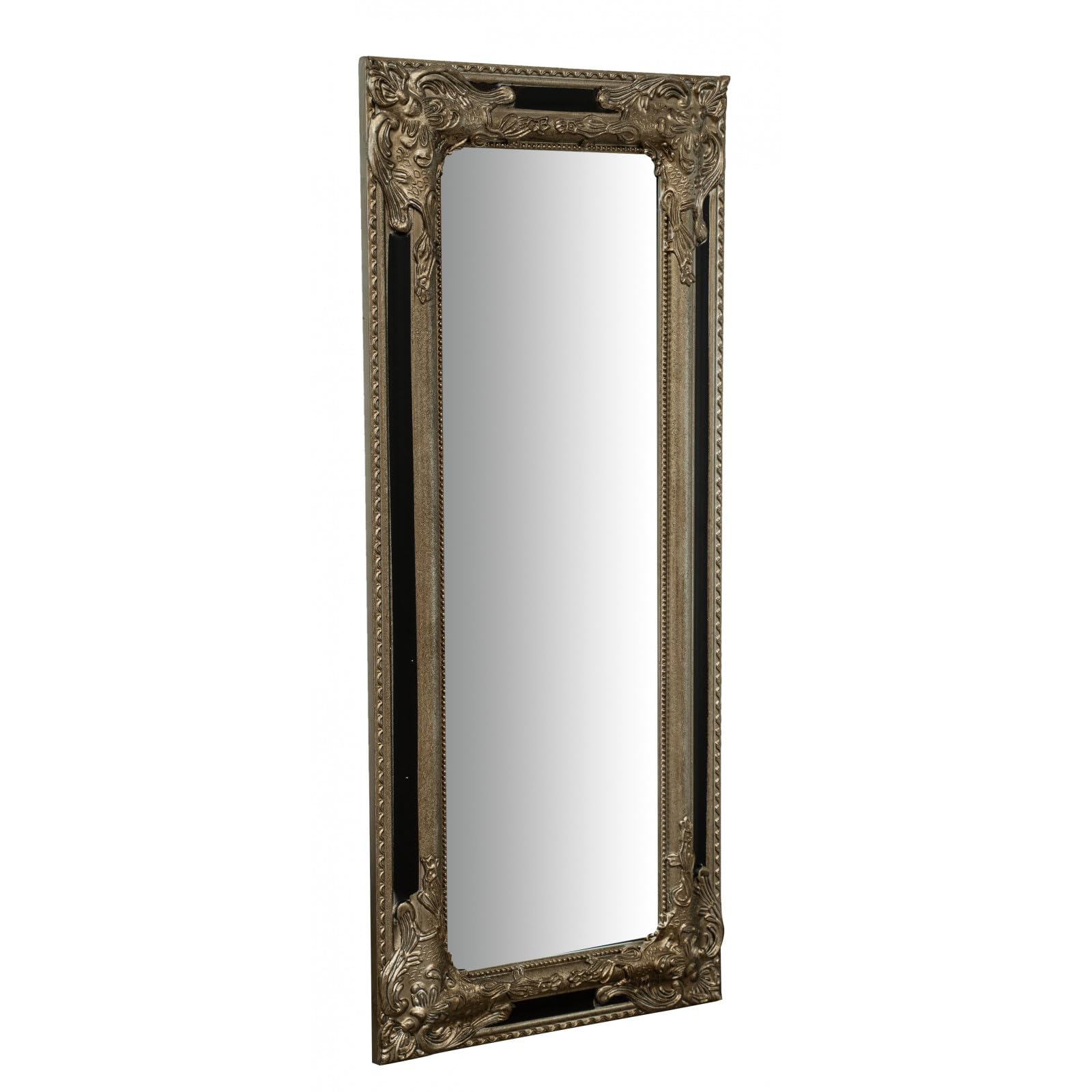 Biscottini Espejo Imperio de Pared – Espejo para Colgar Vertical u Horizontal 35,5 x 4,5 x 82,5 cm – Fabricado en Italia – Acabado Plateado y Negro Envejecido