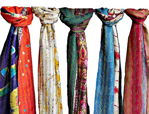Indian Sari Reversible Kantha Scarf, Colorful Scarf - Assorted Colors Gorgeous Looks4