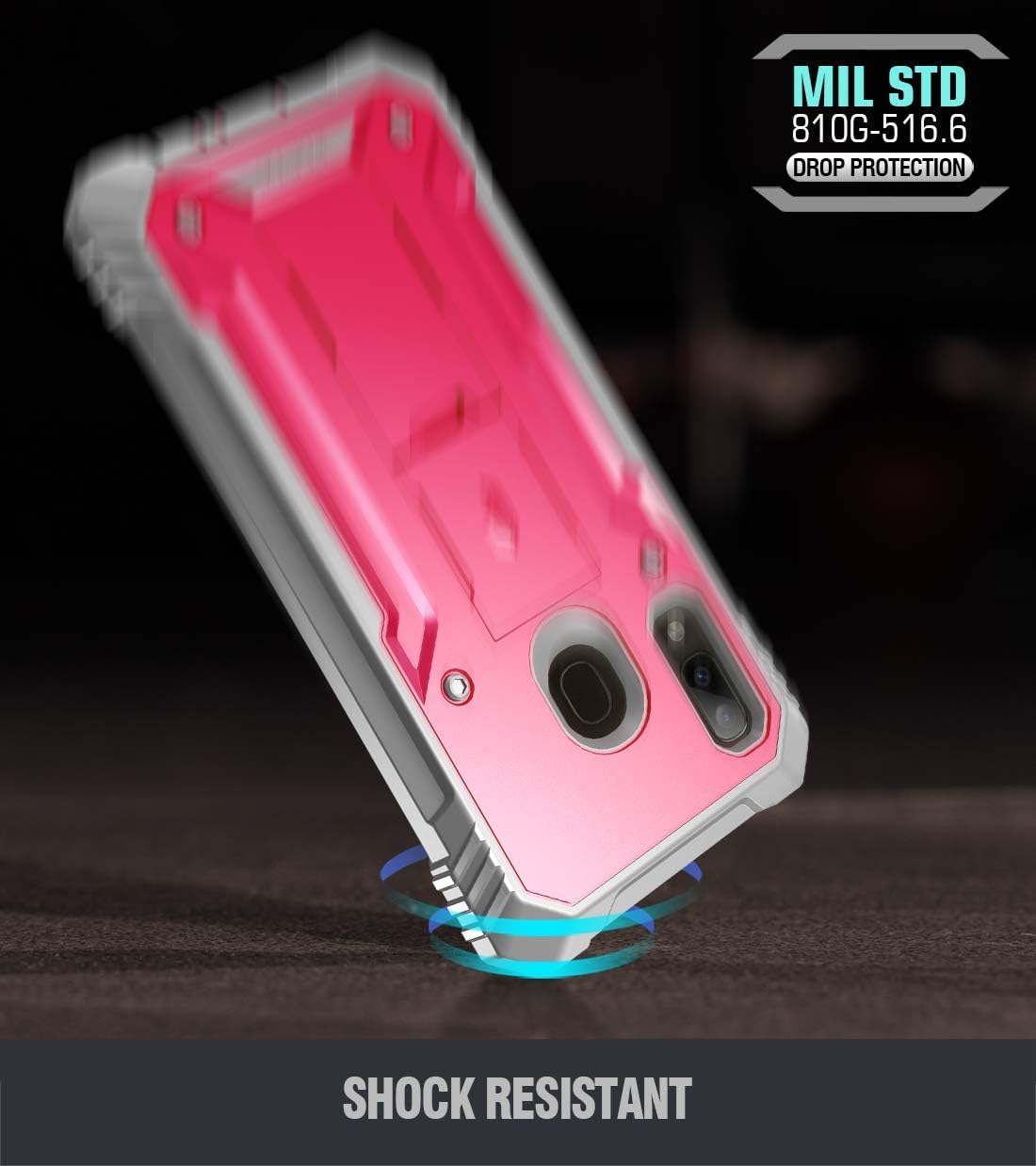 🔥 Galaxy A20 Rugged Case with Kickstand, Galaxy A30 Case, Poetic Full-Body Dual-Layer Shockproof Protective Cover, Built-in-Screen Protector, Revolution,Defender Case for Samsung Galaxy A20 /A30, Pink