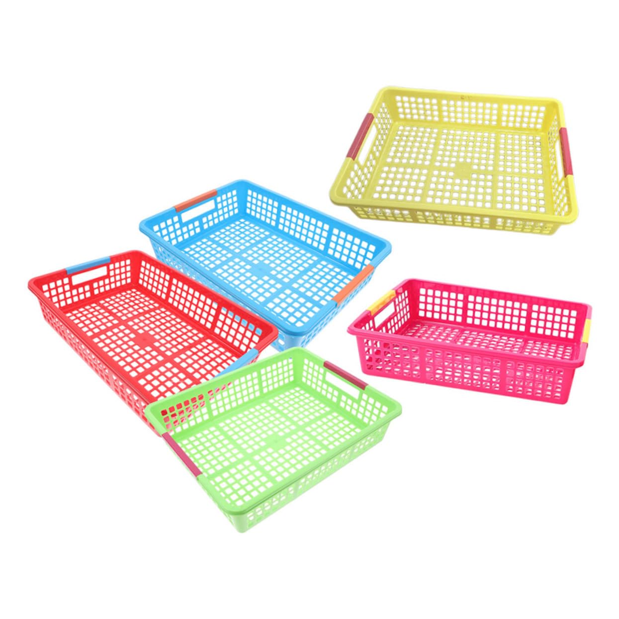 SOLUSTRE 5stücke Multifunktionale Kunststoff Aufbewahrungskörbe Stapelbare Bunte Kunststoffboxen Für Dokumente Spielzeug Snacks Modern Platzsparend Für Büro Schule Zuhause