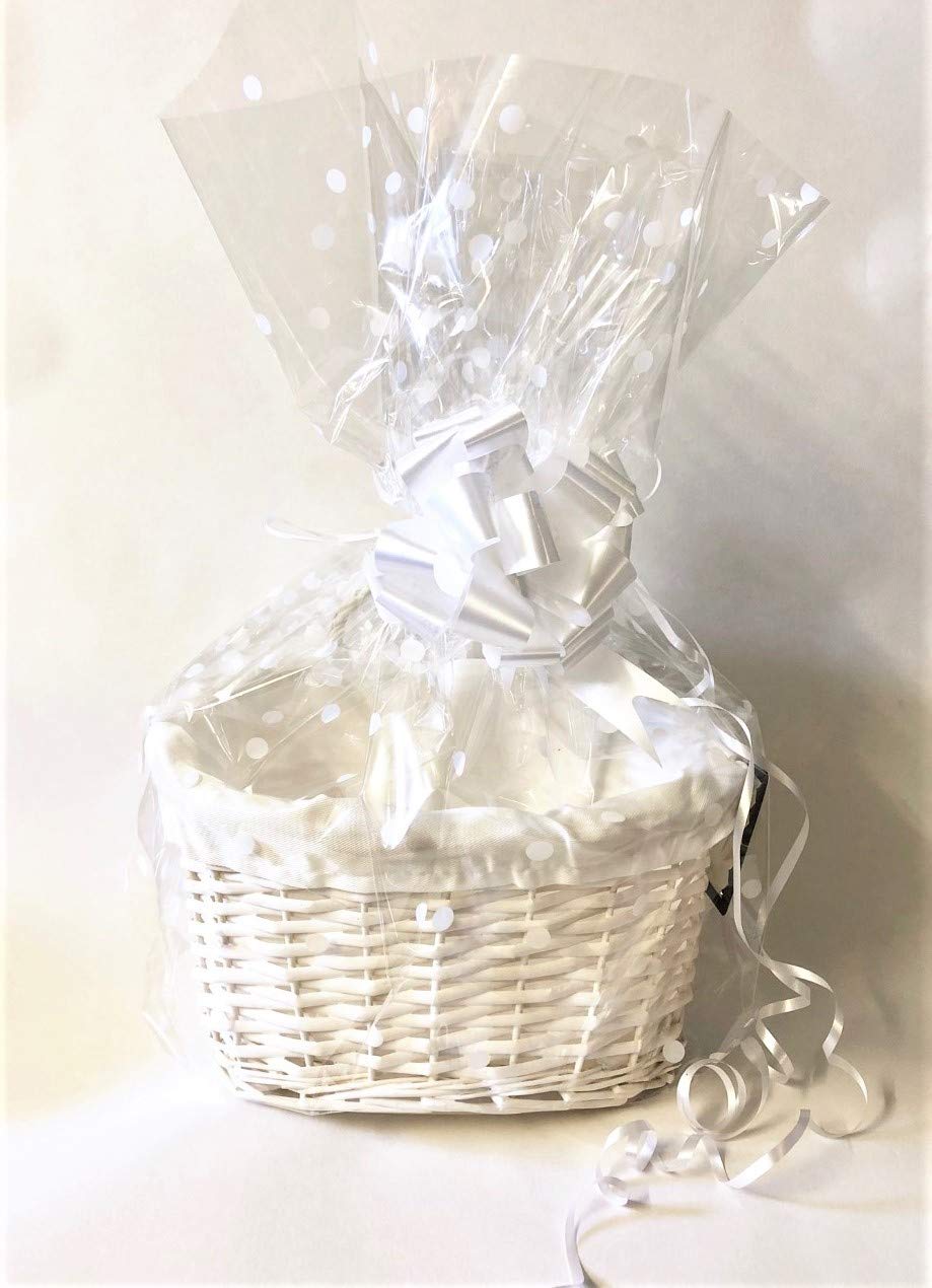 Make Your Own Hamper Kit WHITE Oval High back Willow Basket includes Bow & Cellophane Small Medium Or Large, Charity Prize Gift Leaving Present Wedding Xmas (WHITE LARGE OVAL HAMPER)