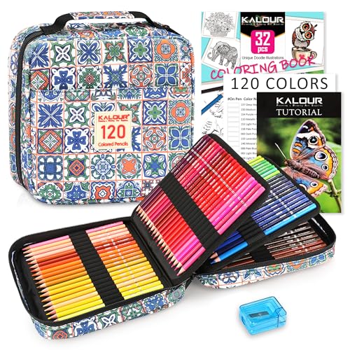 Crayons de couleur pour adultes débutants enfants KALOUR 120 couleurs et sac de rangement