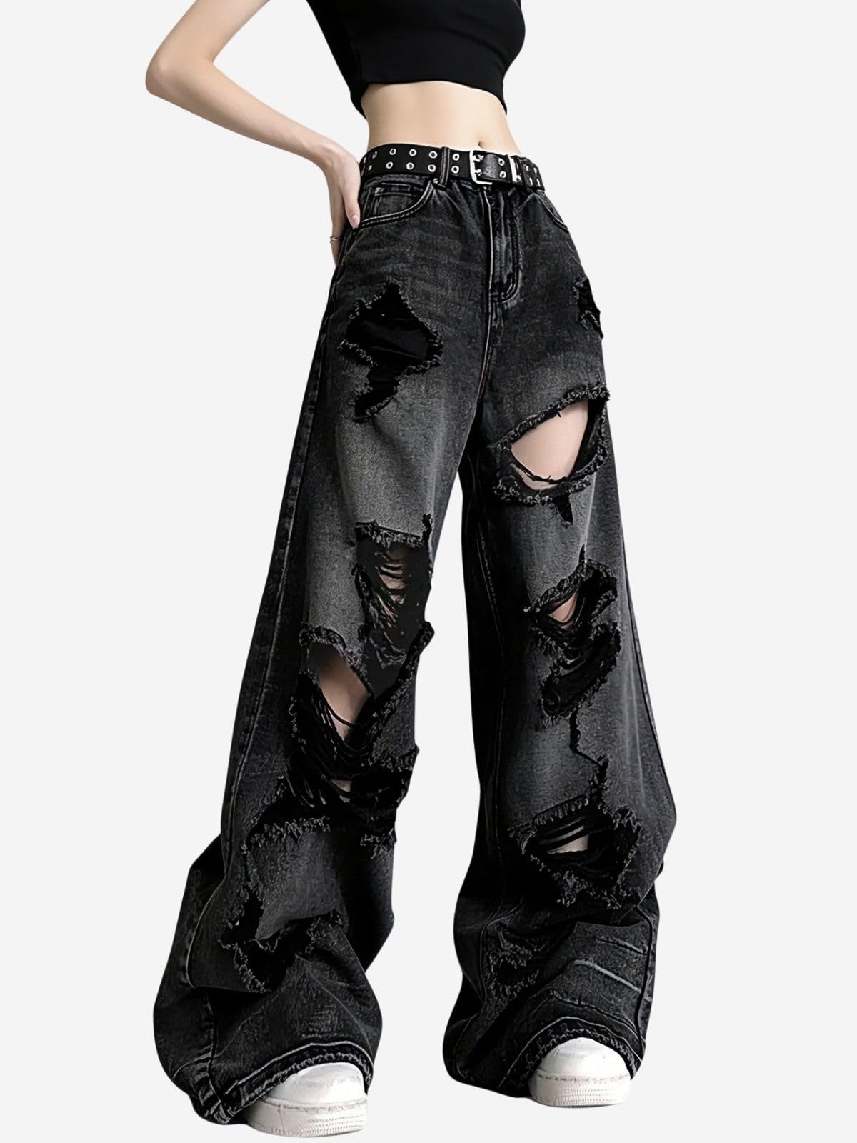Baggy-Jeans für Damen und Herren, gerades Bein, hohe Taille, Distressed Jeans, Y2K, Grunge-Sommerkleidung.