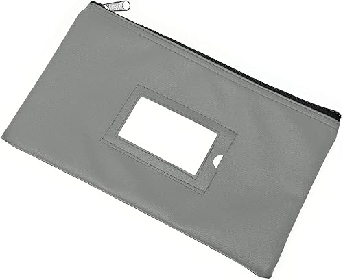 Miniatura 8 de Bolsa de depósito con cremallera 11 x 6 pulgadas Gris Cuero sintético duradero para dinero en efectivo para dinero en efectivo monedero para