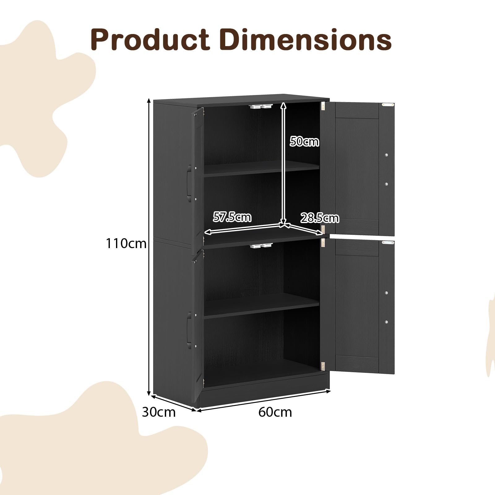 Credenza Da Cucina KOMFOTTEU 60x30x110 Cm – 2 Ante E Ripiani Regolabili In 5 Livelli, Colore Marrone, Con Sistema Antiribaltamento