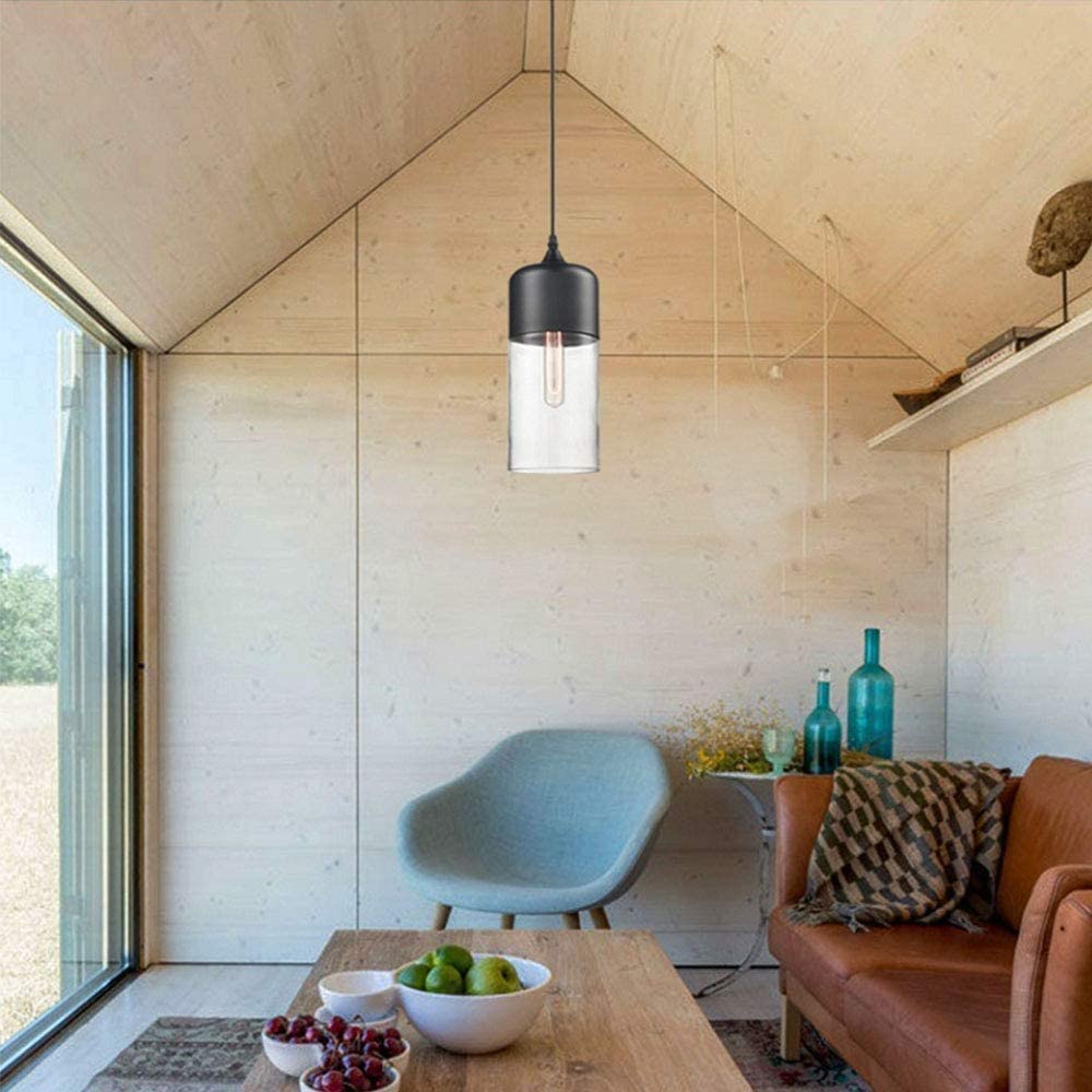 Minimalist Transparent Glass Pendant Lamp – E26 Base, 5.5" Diameter, Adjustable Hanging Length, For Kitchen Island, Study, Living Room, Bedroom