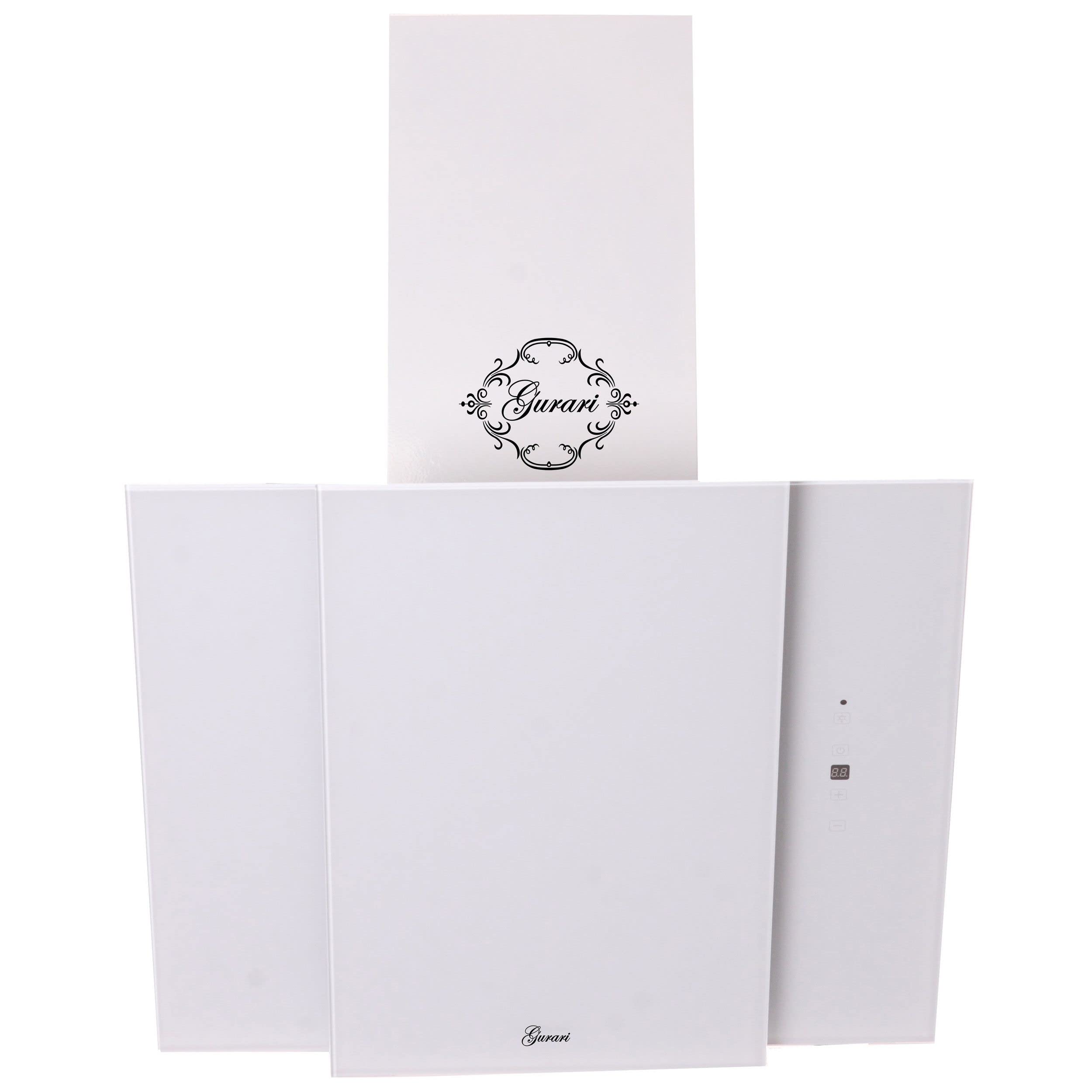 GURARI GCH S 171 WH 60 Prime + aire ambiente - Campana de cocina de 60 cm, cristal blanco, 1000 m³/h, 4 niveles, pantalla, extracción de bordes, control remoto, recirculación, aire de salida