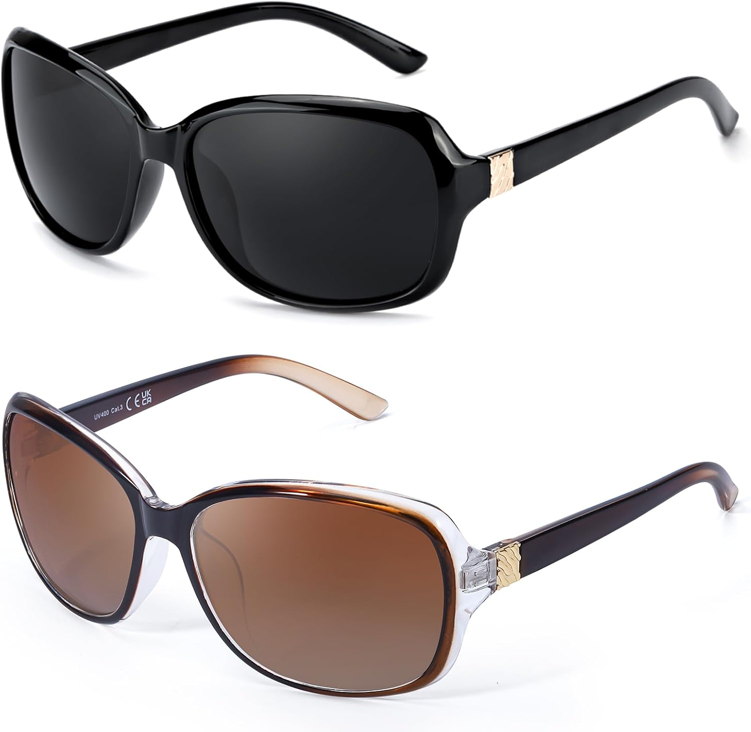 Myiaur Polarized Sunglasses for Women, Trendy Oversized Sun Glasses, UV400 Protection Shades for Driving, Vacation (2 Pack)