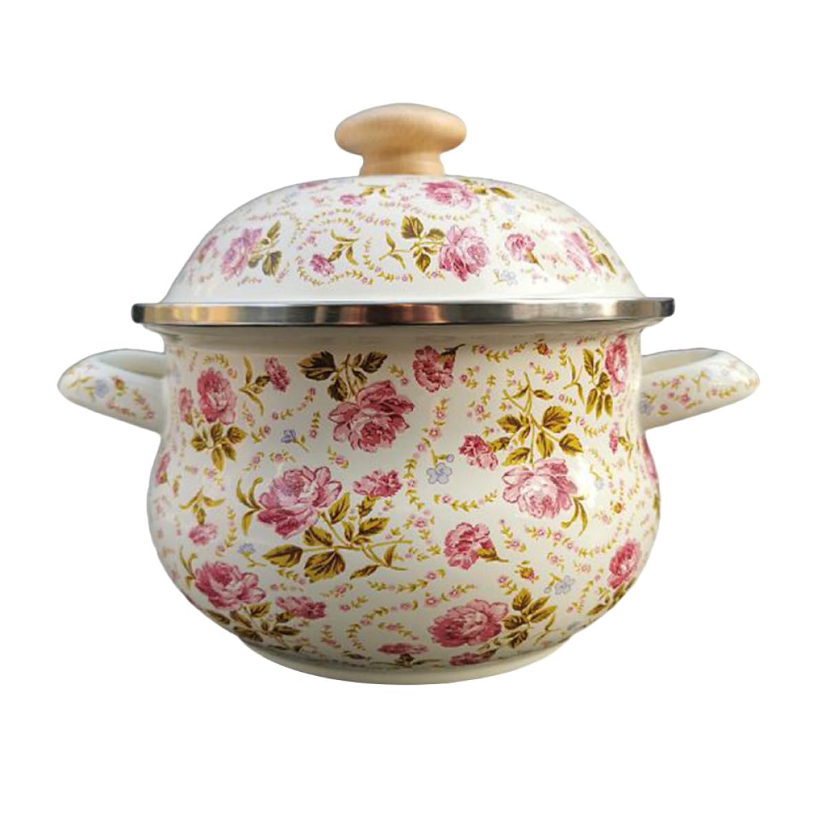 SHERCHPRY Pentola per Zuppa Casalinga in Smalto 18 Cm Doppia Maniglia e Coperchio, Pentola per Brodo Domestica a Fondo Piatto, Utensile da Cucina Pratico per Pasta, Riso e Zuppe