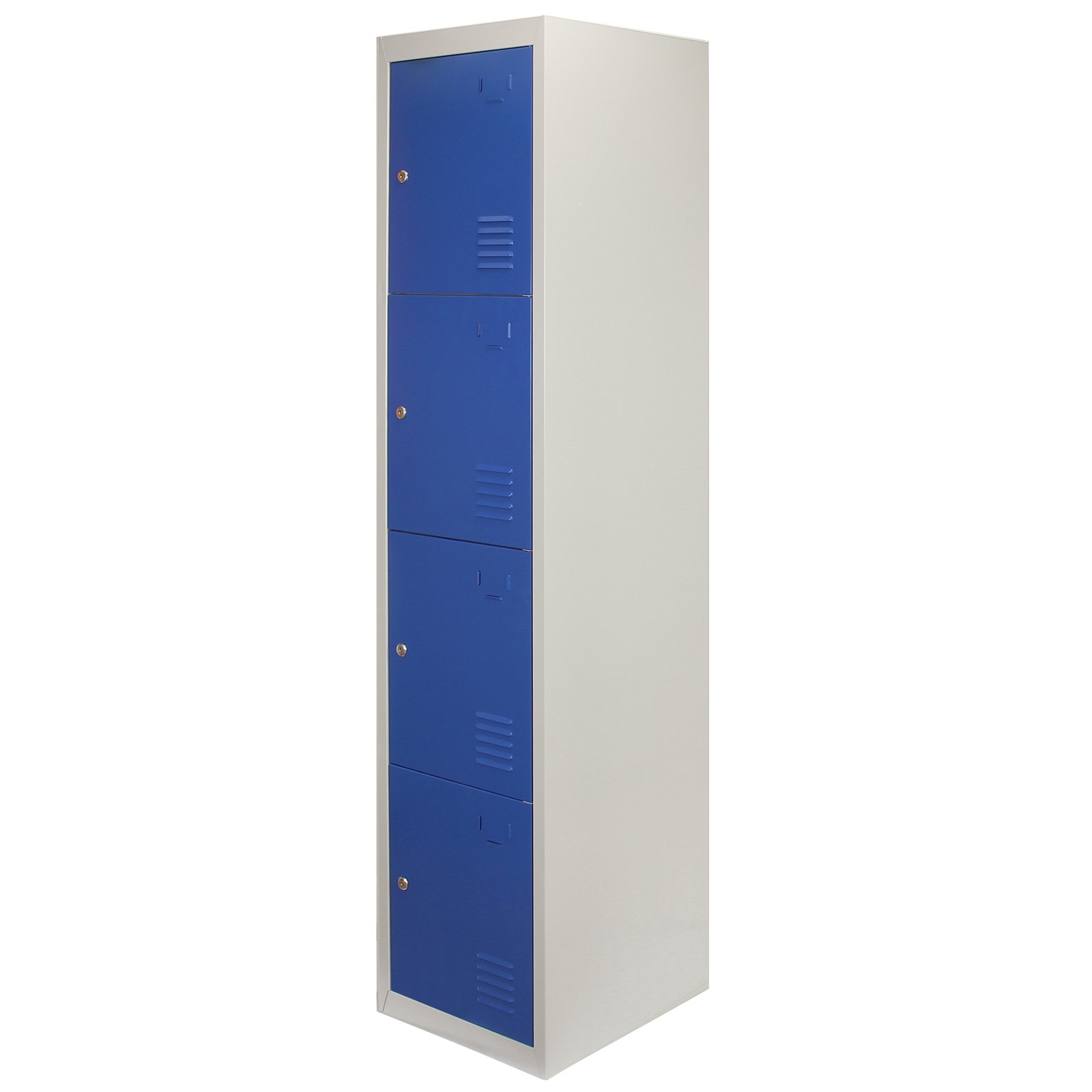 Taquilla Metálica para Montar con 4 Puertas Azules 45x38x180cm con Estantes llaves Imanes Portatarjetas Nombre Número Armario Casillero Metalico Blue Metal Locker Escuela Gimnasio Vestuario y Oficina