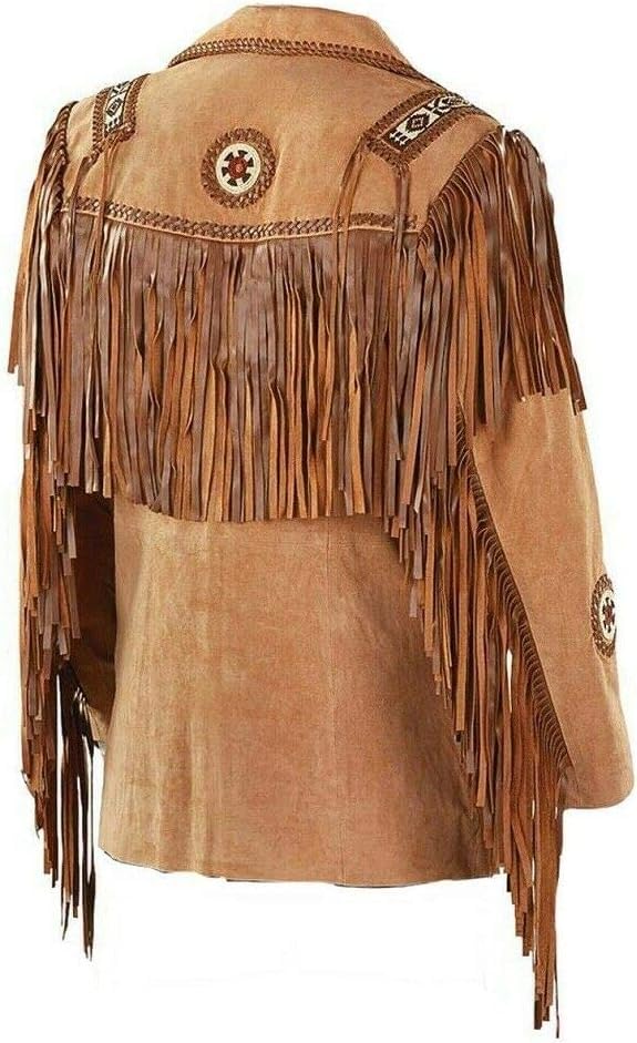 Men’s Western Suede Fringe Leather Jacket - Traditional Native American Cowboy Fringe Leather Jacket2