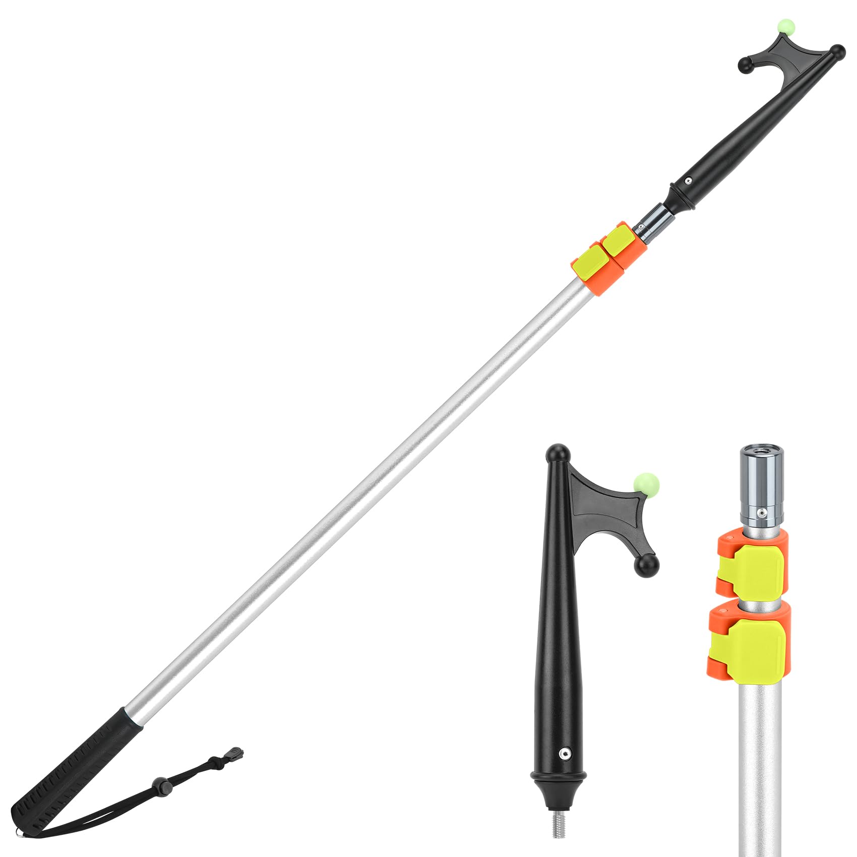 KOMCLUB Gancio telescopico per barca, in alluminio, design luminoso, resistente alla ruggine, durevole, forte, asta di spinta da indossare (argento, 240 cm)