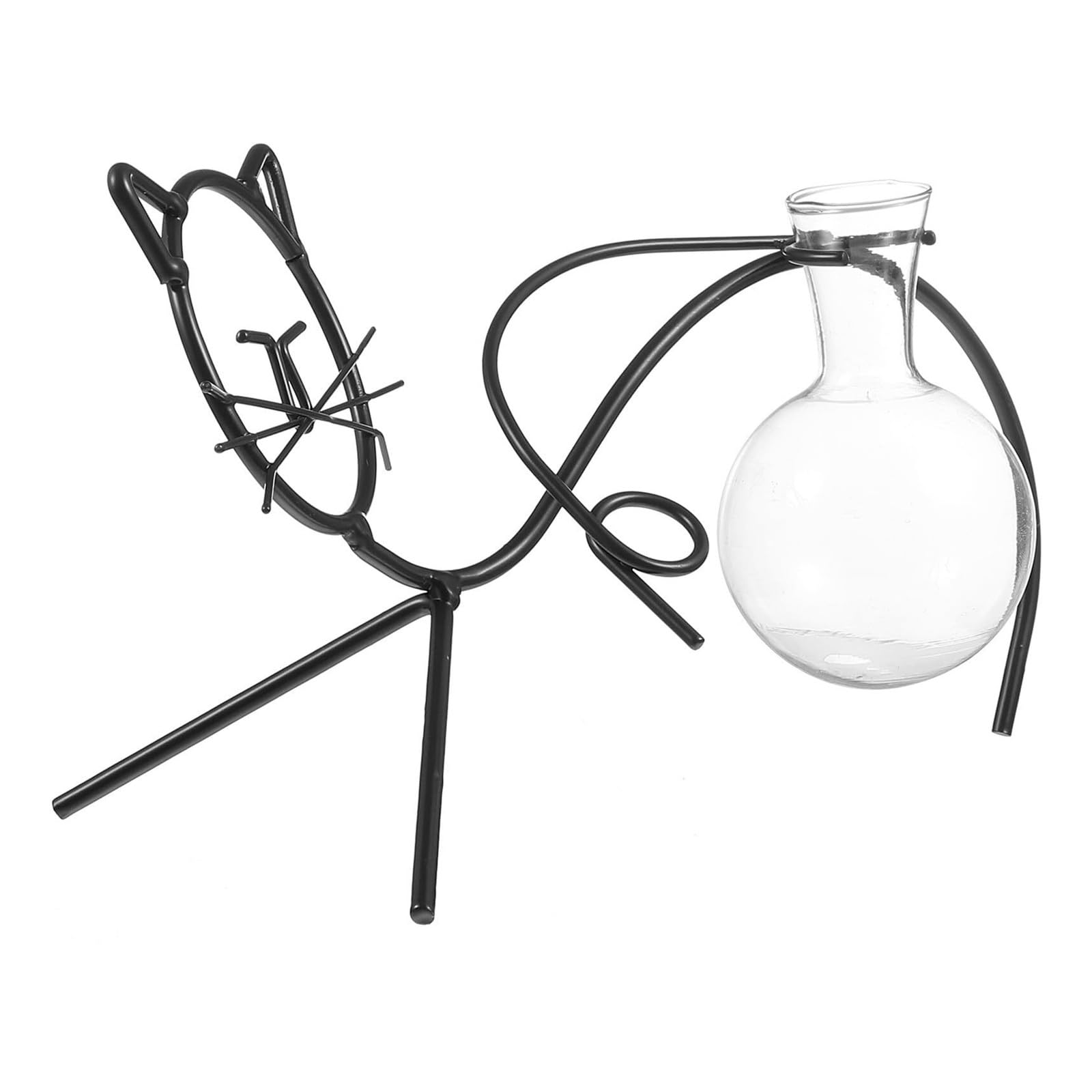 Jarrones para flores con figura de gato en hierro y ampolla de cristal transparente