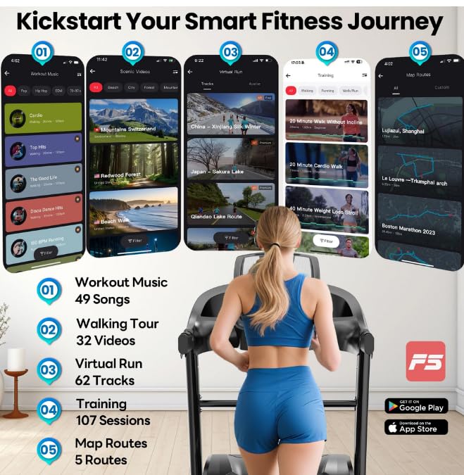 Image of 15% Auto Incline Treadmill 5.1HP for Home, Folding Treadmill w / 300LB Capacity, Dual HiFi Speaker, App Control w /Virtual Running, 64+7 Programs, 6 Point Shock-Absorbing Cushions