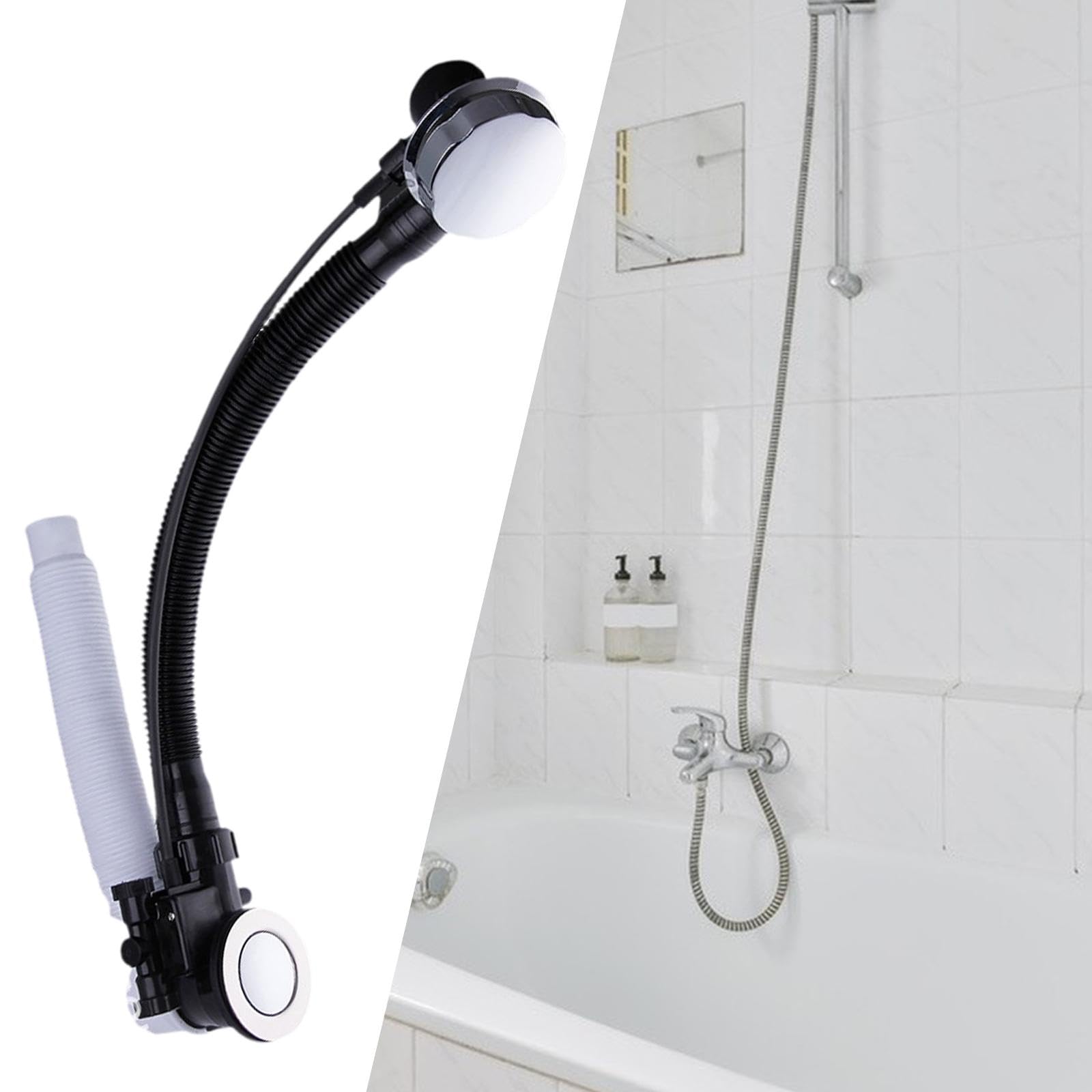 Tubo de Desagüe para Bañera, de Desagüe Universal con Rebosadero para Bañera, Desagüe Flexible para Baño, Aseo, Distancia Entre
