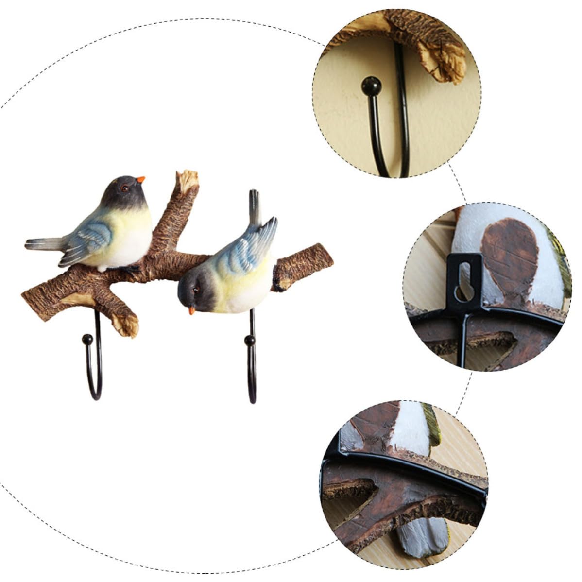 Didiseaon Gancho Decorativo y Fácil de Limpiar para Decoración del Hogar en Resina y Hierro Forma de Pájaro de Pared Perchero para Abrigos y Bolsos, Ahorro de Espacio