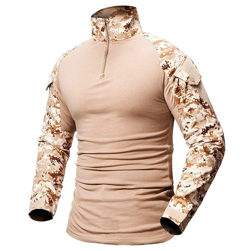 Lilychan Men's Desert Digital Long Sleeve Tactical Shirt - Military Shirt Outdoor Combat Shirt Tactical Combat Shirt With Zipper (, Uk L(Fit Chest:38"-41"))
