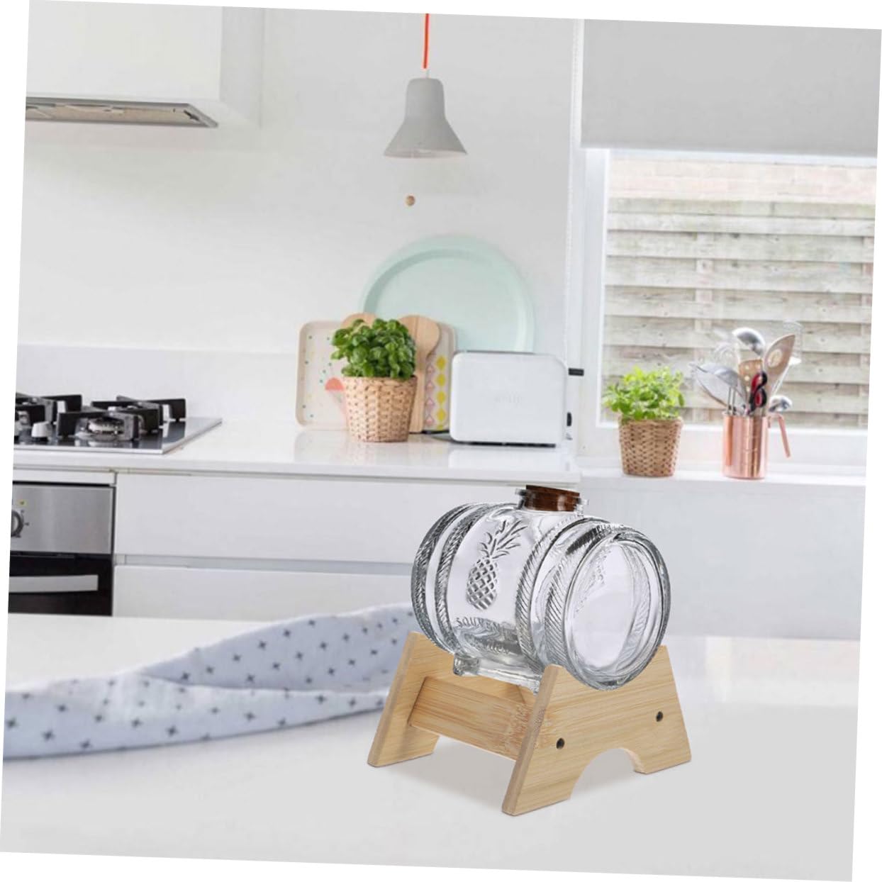 WOONEKY Soporte de Madera para Barril de Vino y Jarras de Agua, 2 Piezas, Diseño Elegante y Compatible para Bares y Entornos Comerciales