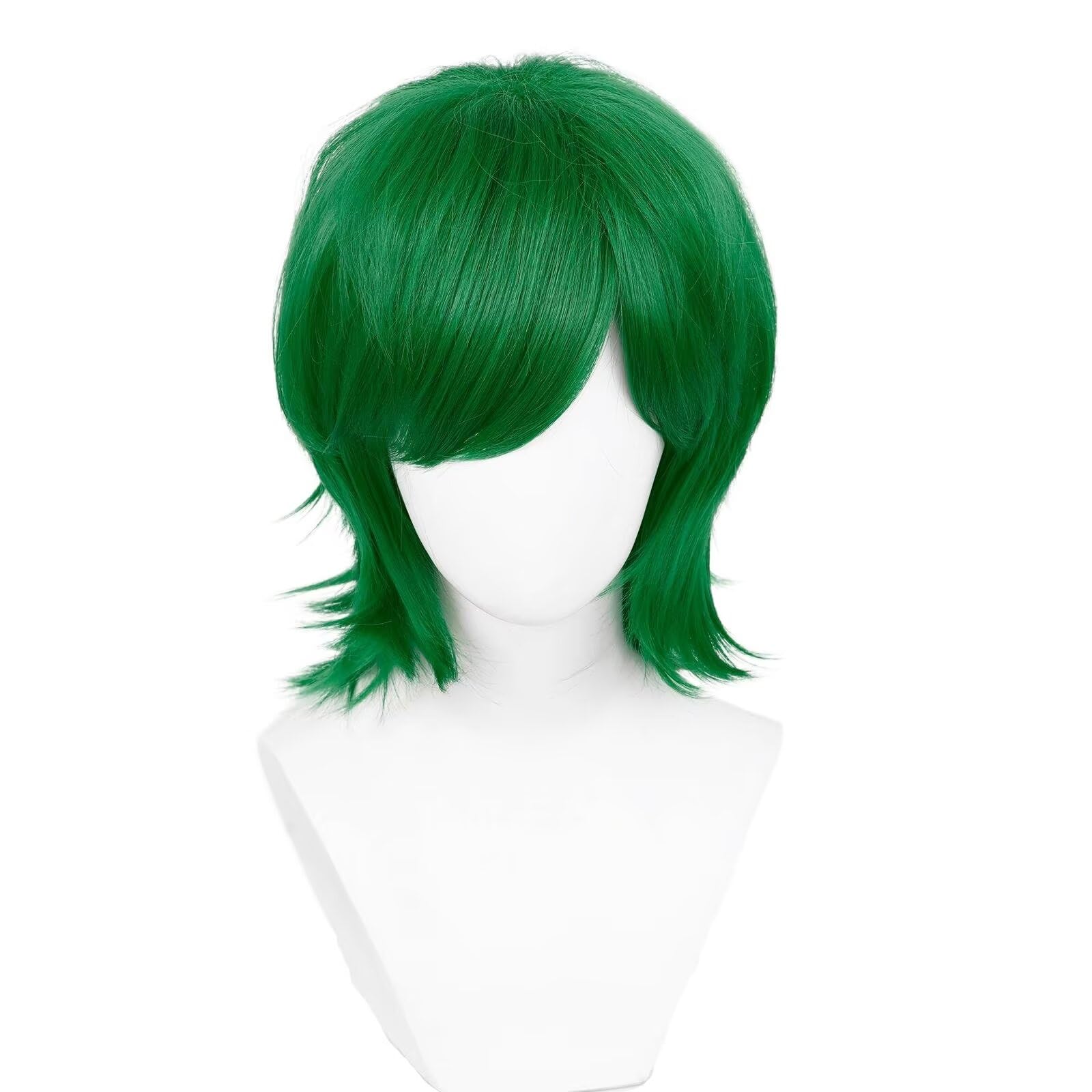 KiyaCos Shaggy Layered Tornado Disgust St Patrick‘s day Wig 80s Mullet Wolf Cut Deep Green Short Wolf Tail Cosplay Wig