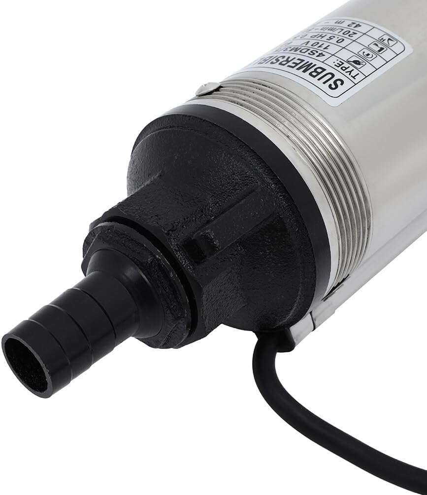 SCITOO Deep Well Water Pump Submersible Well Pump (1/2 HP、 25GPM 、164ft Head、 110V 、Stainless Steel) Included Garden Hose Adapter for Industrial and Home Use
