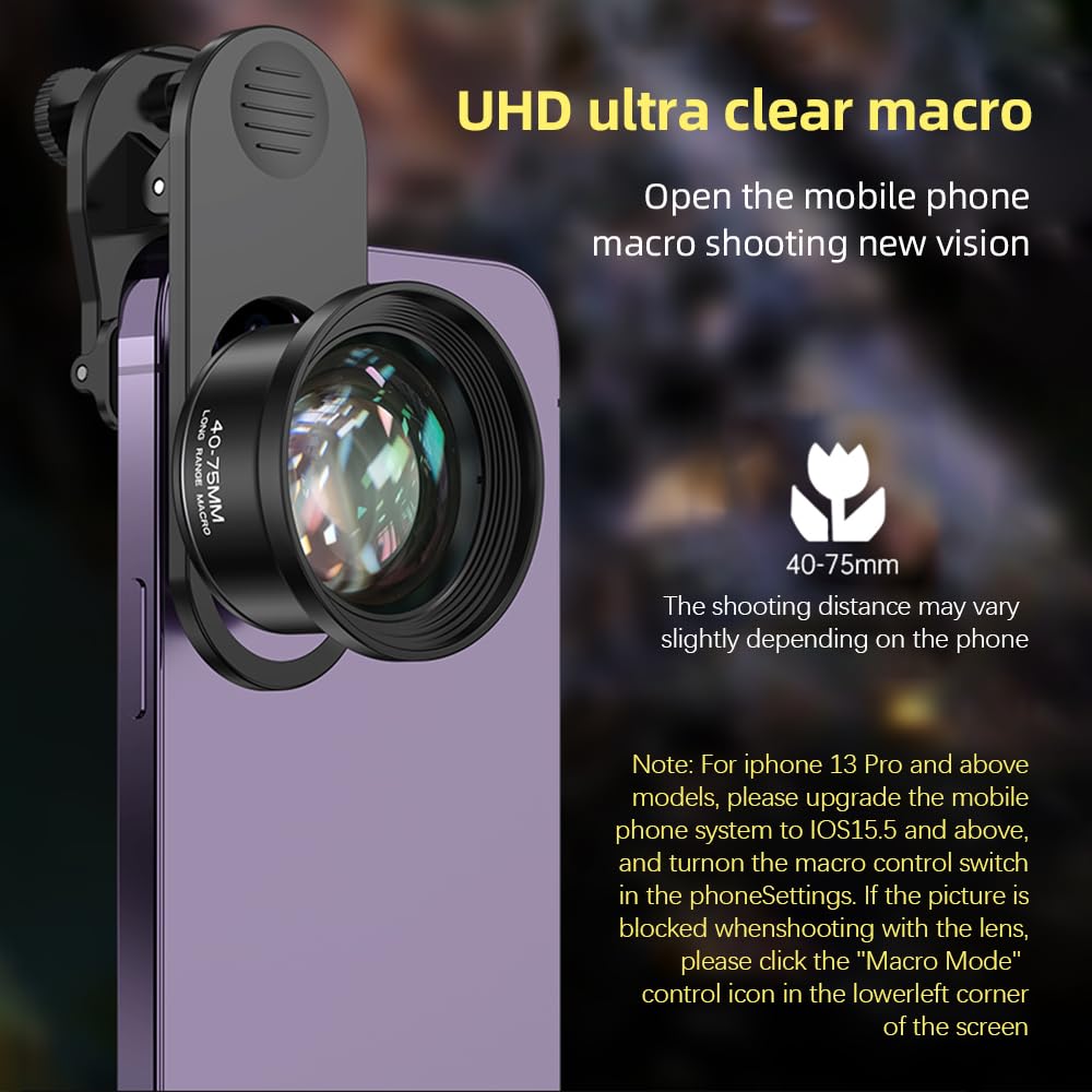 Andoer Handyobjektiv Makro-Linse Für Smartphone 4k High Definition Mit Telefonclip Kompatibel Mit Android Smartphone Iphone 15/14/13/12 Max/Xr/X/8