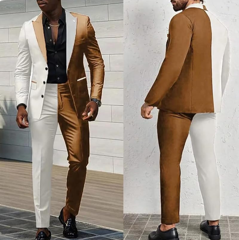 ORBITRAY Splice Color Men Suits Wedding Peaked Lapel 3 Buttons Groom Tuxedo Slim Bridegroom Suits 2 Pcs Jacket Pants3