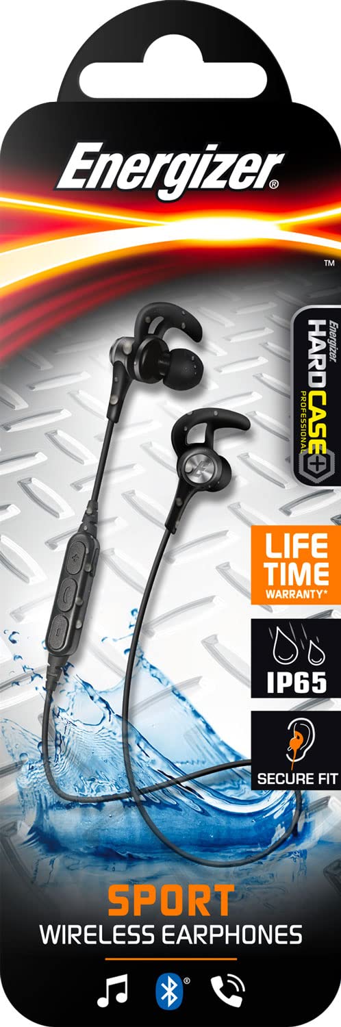 Energizer - Bezprzewodowe słuchawki sportowe Hard Case - IP65 - Bluetooth 5.0 - Czas pracy: 5 godzin - Czarny