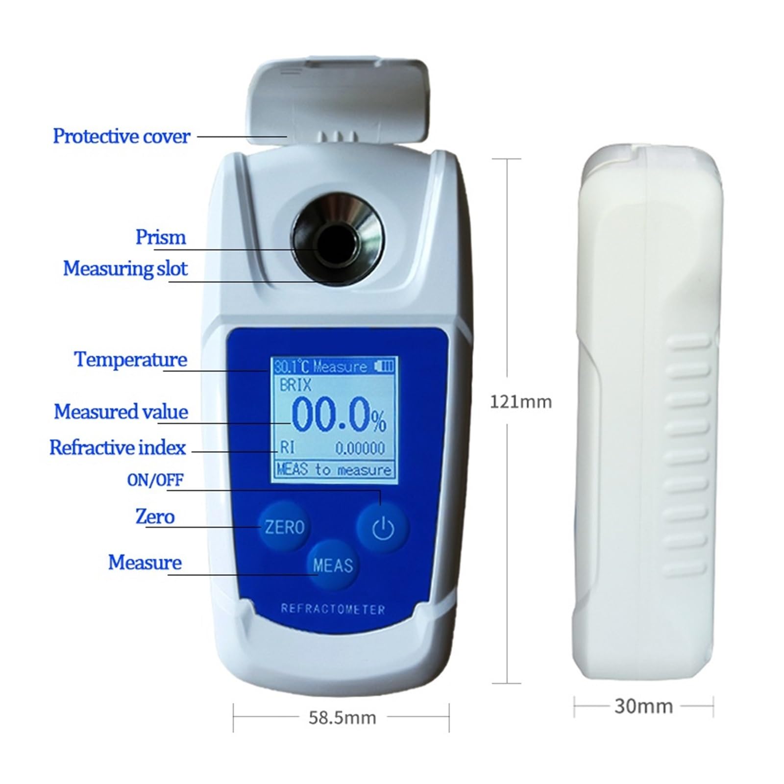 Refractómetro Brix, refractómetro medidor Brix, Refractómetro Digital recargable 0-55%, medidor, sacarímetro, densímetro for bebidas, zumos de frutas, medidor de azúcar para medir el contenido de azú