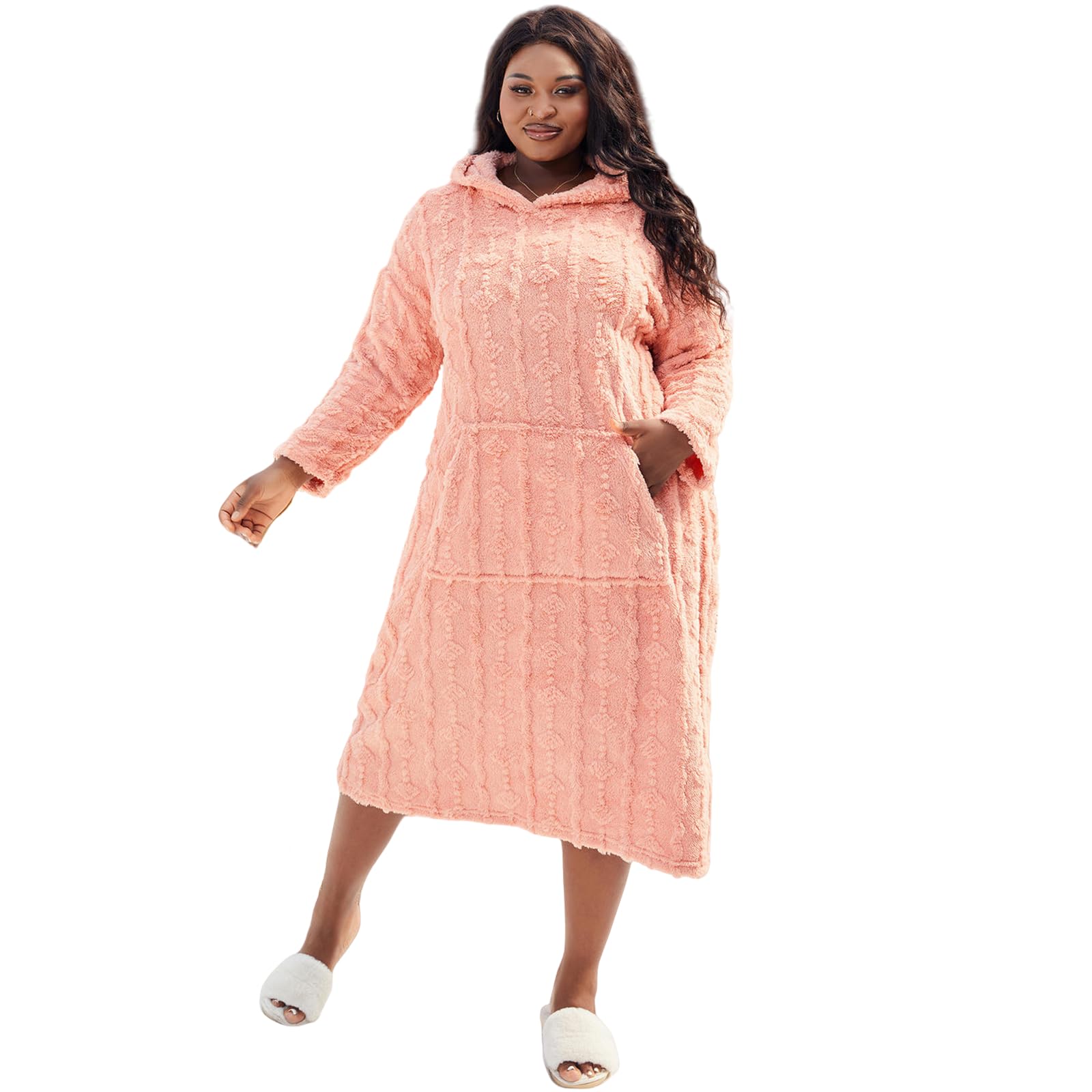 Pigiami da Donna Pigiama da Donna di Grandi Dimensioni, Pullover Caldo, Scollo Rotondo, Manica Lunga, Camicia da Notte, Comodo, Abbigliamento per La Casa-Viola-XL