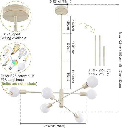 Miniatura 2 de Deyidn Candelabros Sputnik de oro frotado blanco, lámpara colgante moderna de mediados de siglo, 6 luces para dormitorio, cocina, sala de estar,