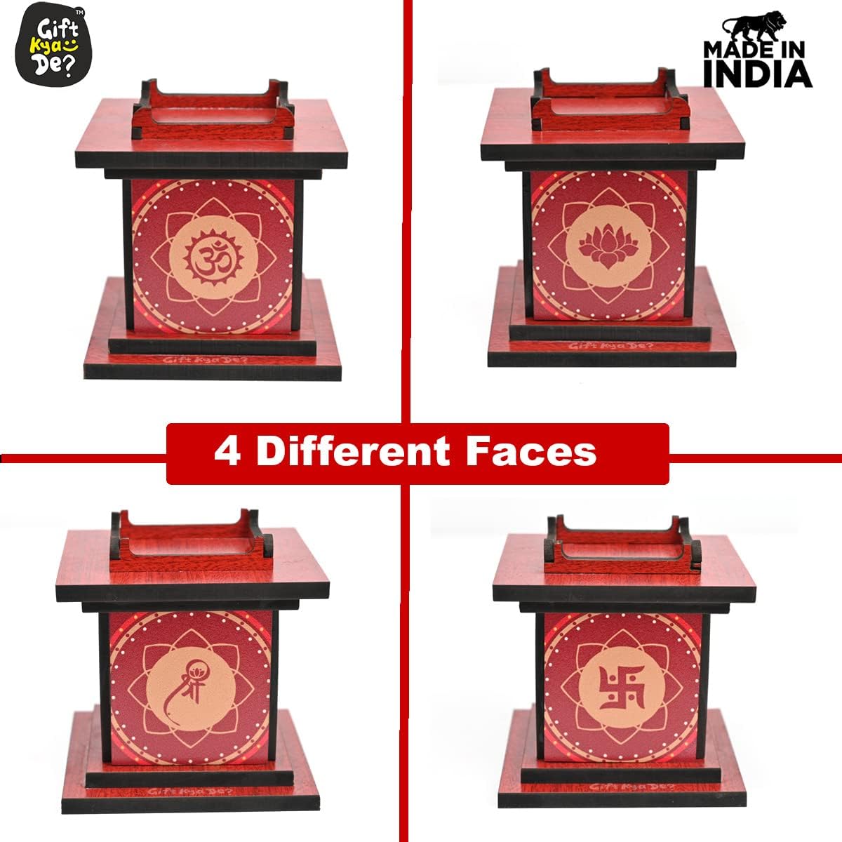 GKD Diya Stand Wooden Traditional Tulsi Chaura Design Oil Lamp Handcrafted Pooja Decoration Items and Diwali Pooja thali and Rangoli Decorations Indian Gift Item (Pack of 2)