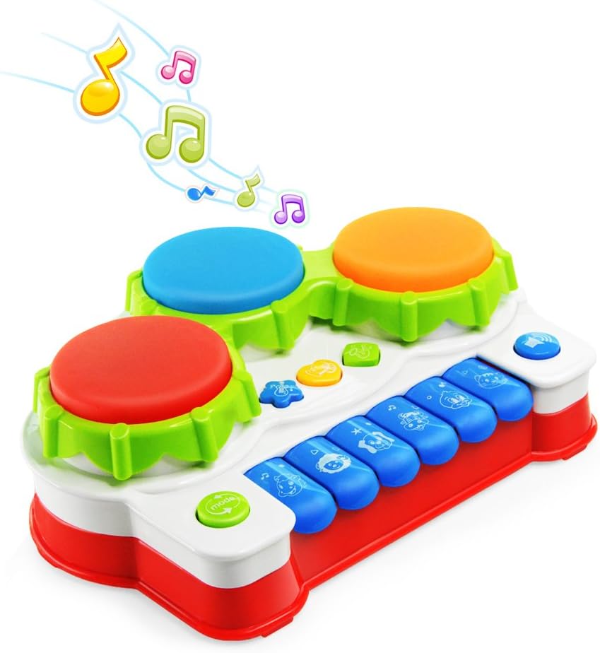 AVIASWIN Toddler Musical Toy, Instrument Musical Drum and Piano Toys for Infant Baby Girl and Boy, Learning Gift Travel Toy with Music and Lighting Up, Animal Sounds, Baby Toys 6, 12, 18 Months : Toys & Games