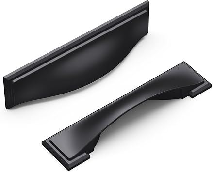 Hickory Hardware 1 Pack Solid Core Kitchen Cabinet Pulls, Luxury Cabinet Handles, Doors & Dresser Drawers, 3 Inch, 3-3/4 Inch 96mm & 5-1/16 Inch 128mm Hole Center, Matte Black, Dover Collection