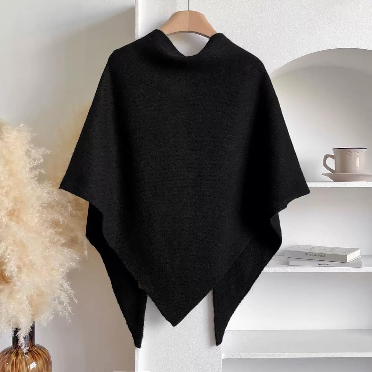 Winter Shawl Wraps Women Knitted Shawls and Wraps Triangle Cardigan Cape Winter Wool Blend Shoulder Top Sweater Scarf - Image 3