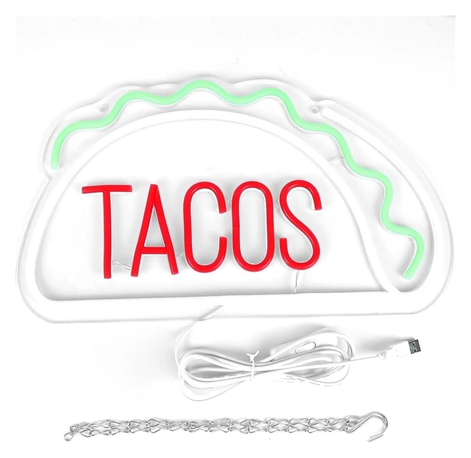 Letrero de neón Tacos de decoración luz neón para letreros brillo ajustable para luces 21,84 cm x 39,87