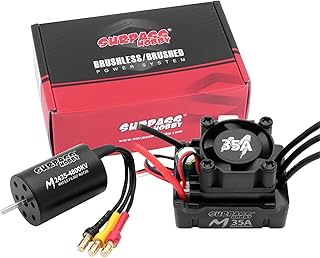 2435 Brushless Motor with 35A Waterproof ESC Combo Sensorless Motor and Electric Speed Controller for 1/14 1/16 1/18 RC Car Trucks (Black) (4800KV)