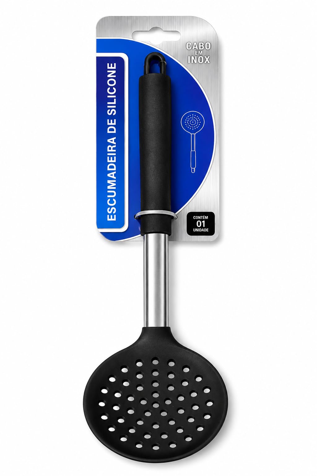 Escumadeira de Silicone com Cabo em Inox Utensílio de Cozinha Resistente ao Calor