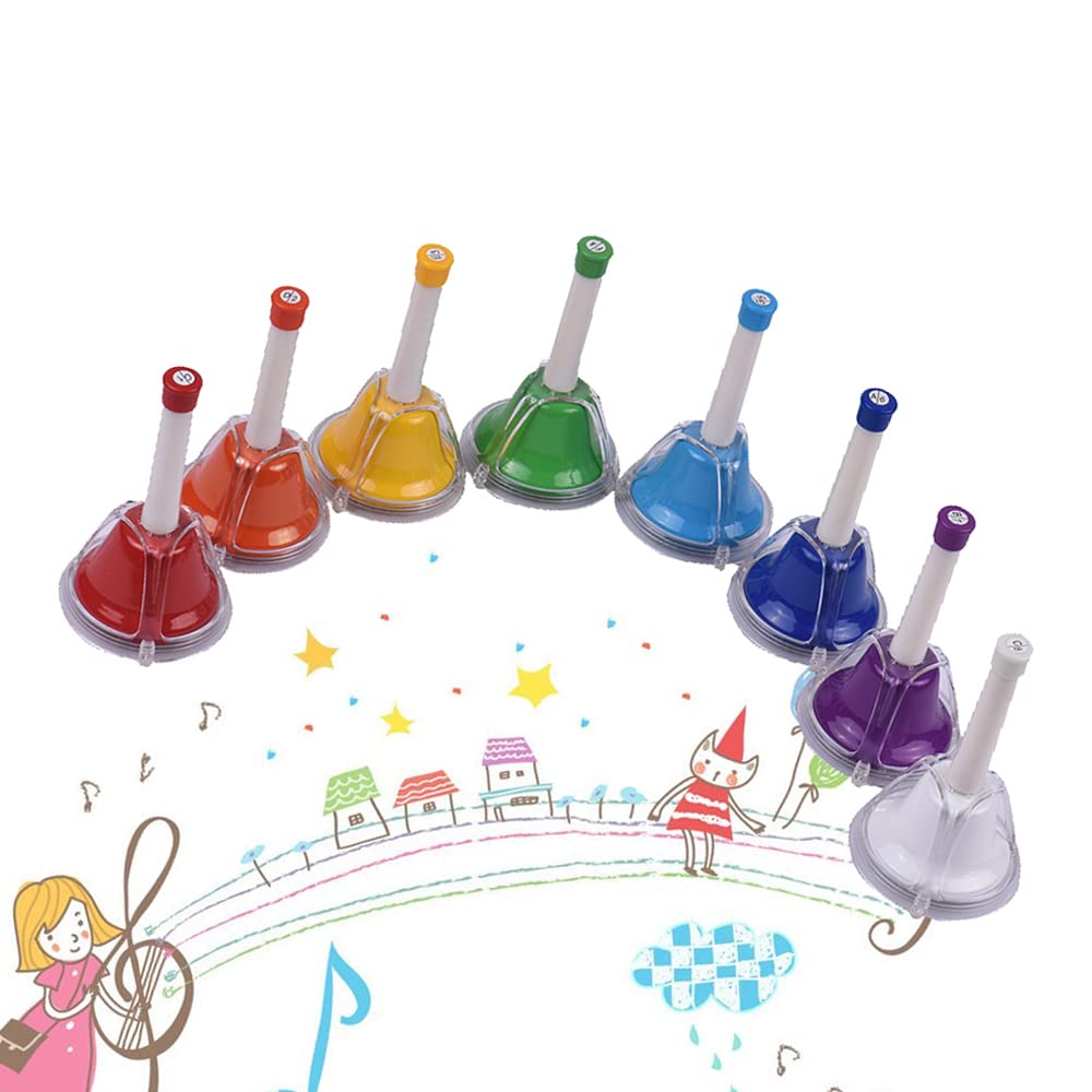 Generic Buntes 8-Noten-Diatonik-Glocken-Handglocken-Set aus Metall für den Musikalischen Lernunterricht für Kinder, Ideal für Heimunterricht und Musikunterricht, Metall-Handglocken